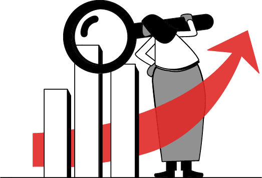 illustration of a woman looking at a graph with a magnifying glass