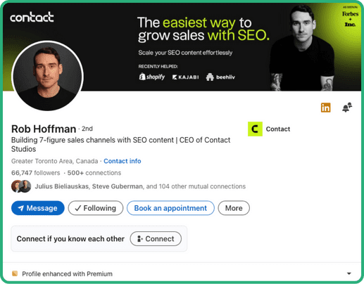 LinkedIn profile of SEO consultant Rob Hoffman