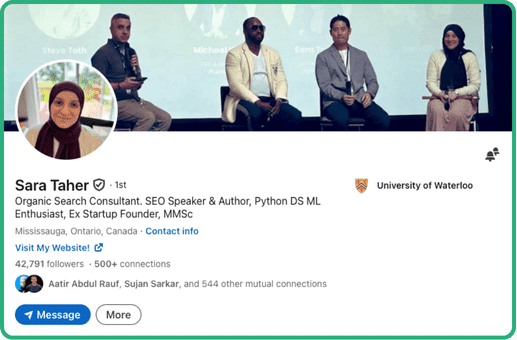 LinkedIn profile of SEO consultant Sara Taher