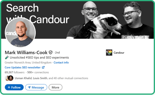 LinkedIn profile of SEO consultant Mark Williams Cook