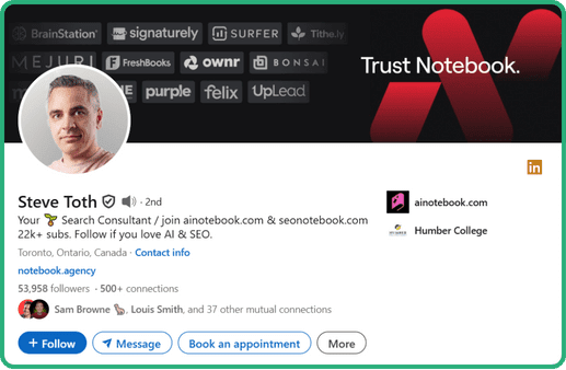 LinkedIn profile of SEO consultant Steve Toth