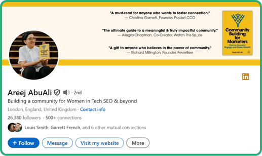 LinkedIn profile of SEO consultant Areej Abuali