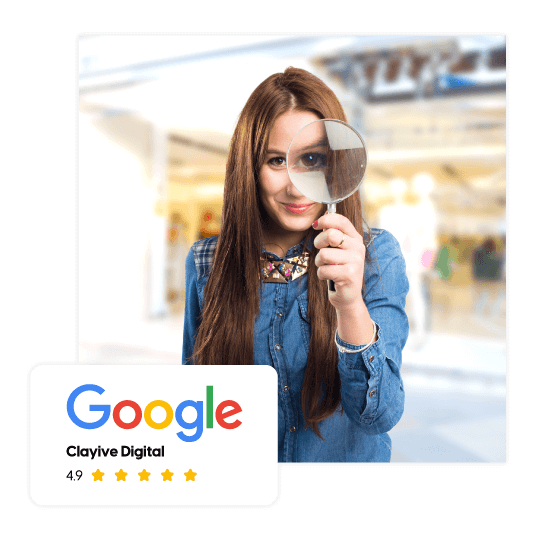 rank higher magnifying glass in woman's hand