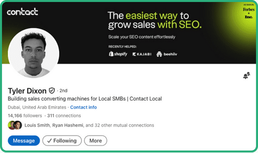 LinkedIn profile of SEO consultant Tyler Dixon