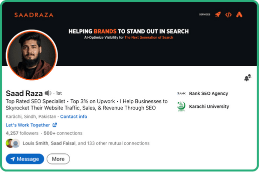 LinkedIn profile of SEO consultant Saad Raza