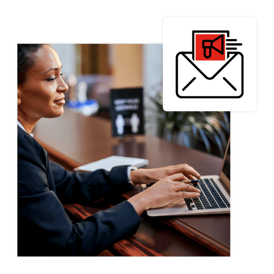 a woman sending email marketing reports