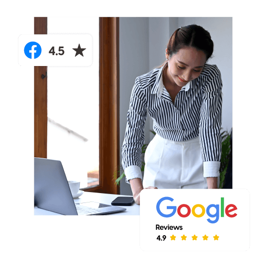 customer service woman standing on the work table