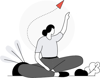 illustration of the girl showing a growth arrow upwards