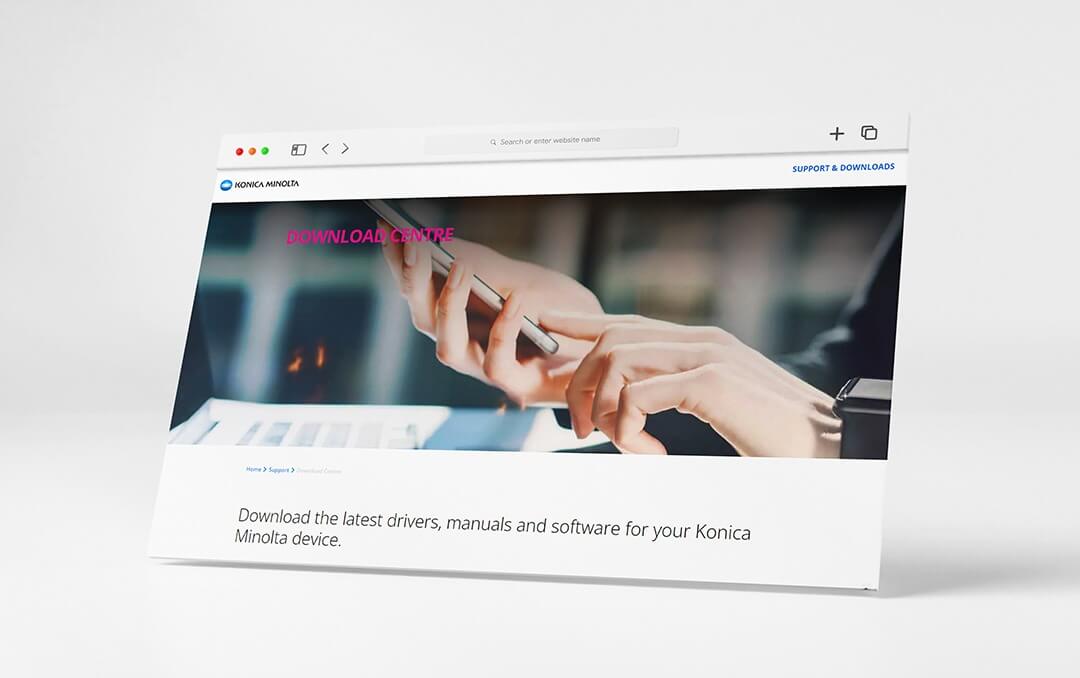 Konica Minolta Download Centre web application built for partner self-service access to drivers and software
