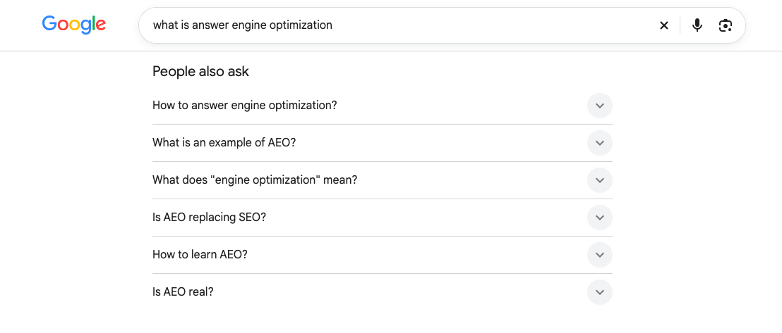 Google featured snippet answering what is answer engine optimization, an example of AEO visibility in search results