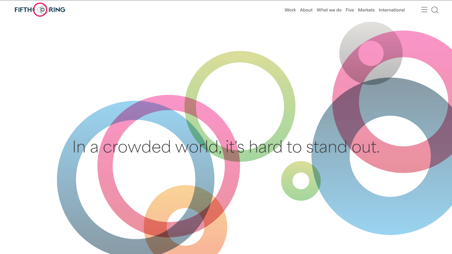 Fifth Ring homepage representing its global B2B marketing work for energy and industrial brands