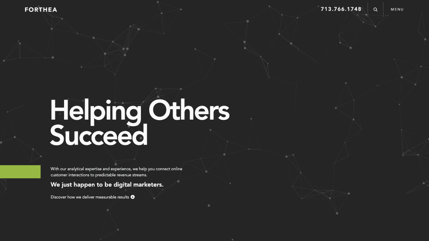 Forthea homepage showing B2B SEO, PPC, conversion optimization, and analytics services in Houston