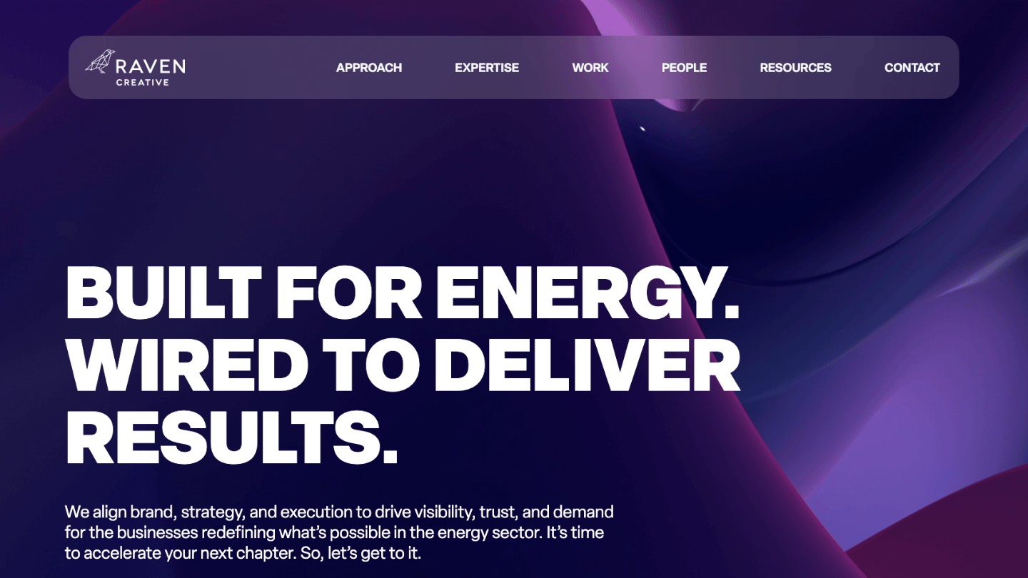 RVN Creative homepage showing energy and industrial B2B branding and marketing services in Houston