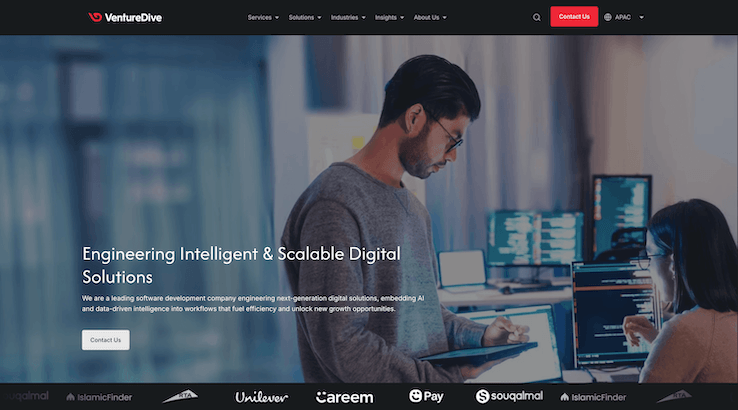 venturedive homepage software development company